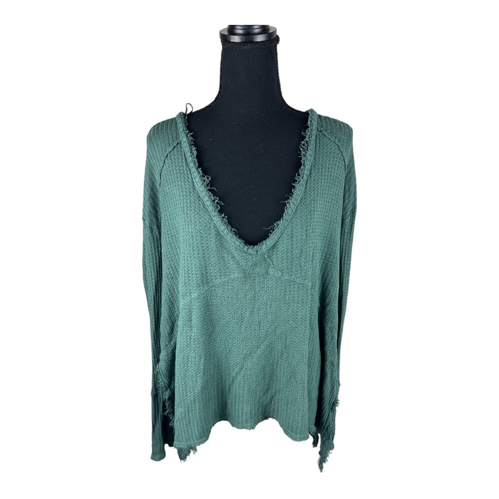 Free People Empire Waist Shirt Frayed Hem Size M